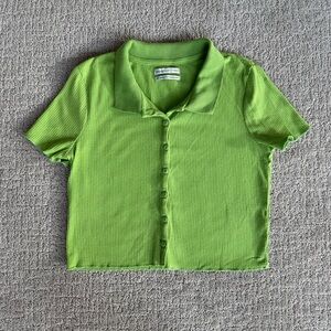 Urban Outfitters Ribbed Collared Cropped Button Up